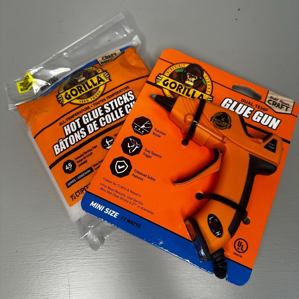 Gorilla Dual Temp Mini Hot Glue Gun + 75 Glue Sticks Craft Set NEW